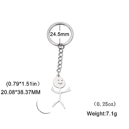 Dreamtimes Skeleton Smiley little Man Sign Language Keychain Finger Medium Stickman Bag Car Key Pendant Couple Gift Keychain - color: Silver