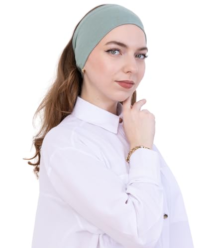 Prien Women Cotton Hijab Cap, Stretchy Head Cover, Pre-Sewn Inner Muslim Scarf Undercap, Non Slip Headband for Daily Wear - color: Light Green