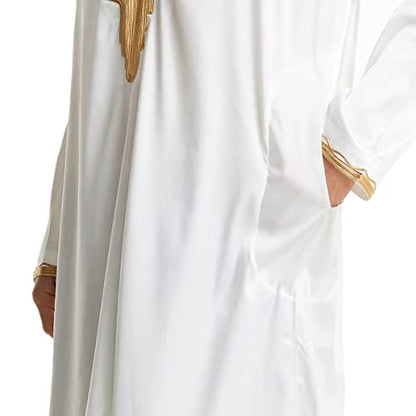 Islamic Mens Clothing Kaftan Maxi-Muslim Male Shirt Long Sleeve Abaya Dubai Cotton… - color: White-e, size: Small