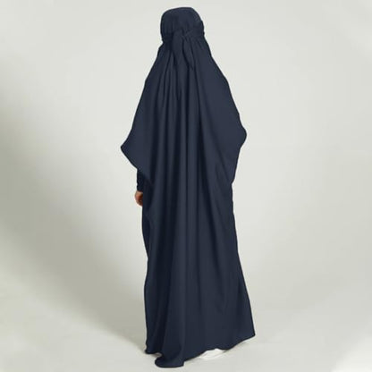ODIZLI Muslim One Piece Prayer Hijab Dress Women Hooded Abaya Full Cover Islam Dubai Modest Robe - color: Dark Blue Kids, size: 11-12 Years