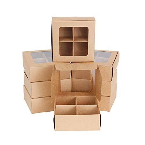 Treat Boxes - 24 ct 6 x 6 x 2.4 in Bakery Boxes with Windows and Dividers for Candy, Cookies, Cupcakes, or Bakery Desserts - Chocolate, Treats, and Baked Goods Packaging for Gifting - color: Kraft