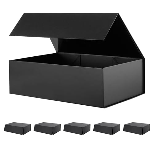6 Large Black Gift Boxes with Magnetic Lid 13.5x9x4.1 Inch - color: Black, size: 1 Count (pack of 6)