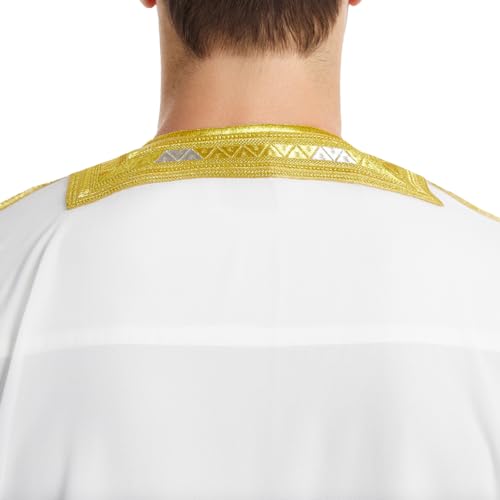 Men Arabic Long Sleeve Muslim Thobe Kaftan Robe Pure Color Thobe Crew Stand Collar Kaftan Robe - color: White Cardigan F, size: X-Large