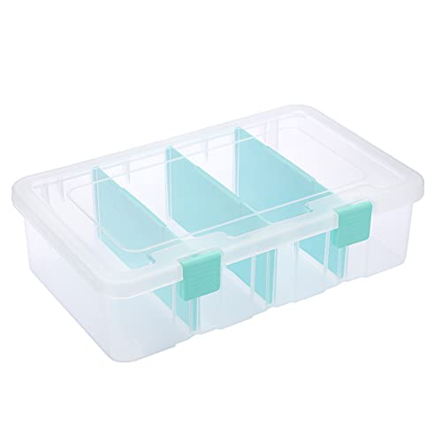 BTSKY Clear Plastic Dividing Storage Box with 4 Compartments Adjustable Storage Bin with Lid Plastic Craft Storage Container Multipurpose Sewing Box Art Supply Organizer, 13.3x8.1x3.4 Inches | 13.3x8.1x3.4 Inches Adjustable Storage Bin with Lid Plastic Cr
