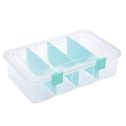 BTSKY Clear Plastic Dividing Storage Box with 4 Compartments Adjustable Storage Bin with Lid Plastic Craft Storage Container Multipurpose Sewing Box Art Supply Organizer, 13.3x8.1x3.4 Inches | 13.3x8.1x3.4 Inches Adjustable Storage Bin with Lid Plastic Cr