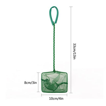 Aquarium Fish Net 4" Fine Mesh Green Skimmer Filter for Small Fish Tanks Catch Net with Comfortable