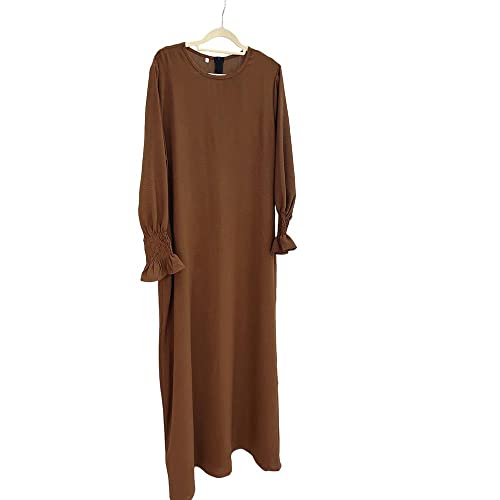 Women Prayer Dress Muslim Ramadan Garment Abaya Dubai Islam Jilbeb Long Dress Without Hijab - color: Coffee, size: Small