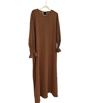Women Prayer Dress Muslim Ramadan Garment Abaya Dubai Islam Jilbeb Long Dress Without Hijab - color: Coffee, size: Large