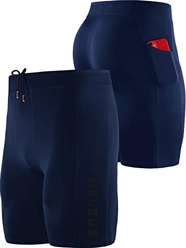 NELEUS Men's 3 Pack Running Compression Shorts with Pockets - color: 6072 Black/Grey/Navy Blue,3 Pack, size: Small