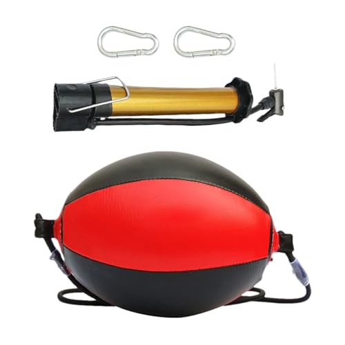 Reflex Boxing Ball, Punching Bag Set, Double End Feature Training Equipment, Pu Leather Ball with Carabiners and Headband, Speed and Reaction Hand Eye Exercise, Home Gym Use for Boxing 12x12 Inches - color: Red