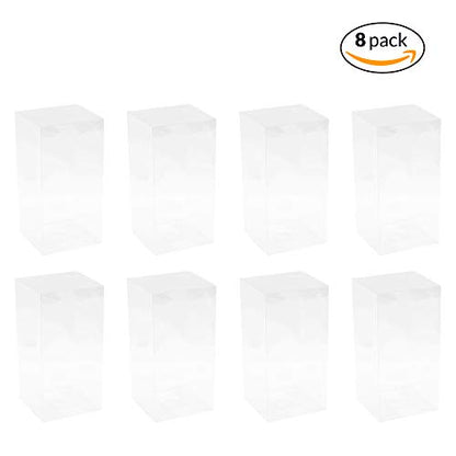 Hammont Clear PET Plastic Storage Boxes (8 Pack) 4"x4"x8" - Transparent Gift Boxes, Empty Containers Packing Box for Party Favors Ideal for Cookies, Ornament, Gifts, Wedding, Birthday and Parties - size: 4"x4"x8"