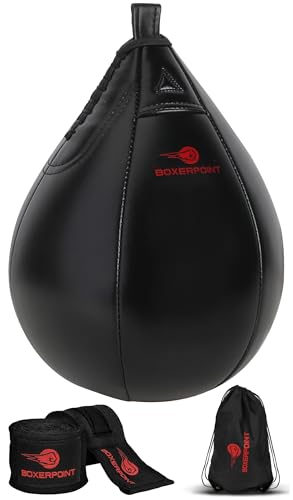 BOXERPOINT Speed Bag for Boxing - Durable PU Leather Punching Bag for Adults - Anti-Leak Boxing Bags Home Gym Training Equipment, Portable Heavy Bags - Large Reflex Ball, Indoor & Outdoor