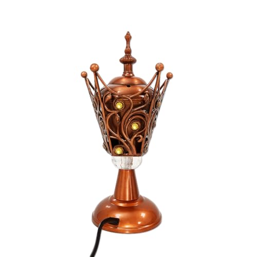 Electric Incense Burner | Arabic-Middle Eastern Style Metal Bakhoor Burner | Traditional Tabletop Censer for Aromatherapy, Home Fragrance, Yoga, Spa, Office Decor (Copper-, WF-27)
