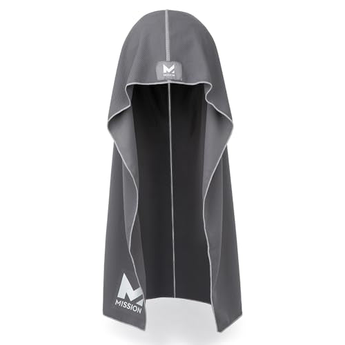 MISSION Cooling Hoodie Towel, Evaporative Cool Technology, Cools Instantly When Wet, UPF 50 Sun Protection, Contours Your Head to Stay in Place, Great for Sports, Fitness, Gym - color: Charcoal