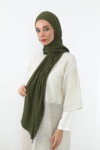 Aisha's Design Neck-Covering Practical Jersey Hijab with Built-In Ninja Bonnet - color: Army Green