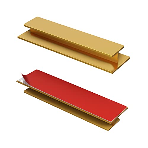 HRX Self-Adhesive Edge Fingerpull Door Handle - Easy to Install Screwless Peel and Stick on Glass, Wood, Metal, Plastic - Sliding Doors Knob for Kitchen Fronts, Drawers & Dressers Panels - 2 Pack - color: Brass Gold