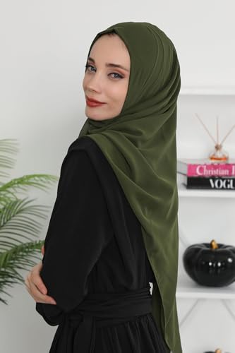 Aisha's Design Instant Chiffon Shawl for Women Modesty Turban Hijab Head Wrap Ready to Wear Women Headscarf - color: Khaki
