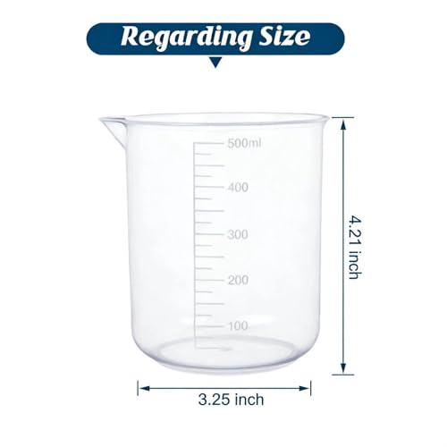 4PCS 500ml Plastic Lab Beakers, Transparent Graduated Measuring Cups with Pour Spout for Science Experiments, Kitchen & DIY - style: 500 ML