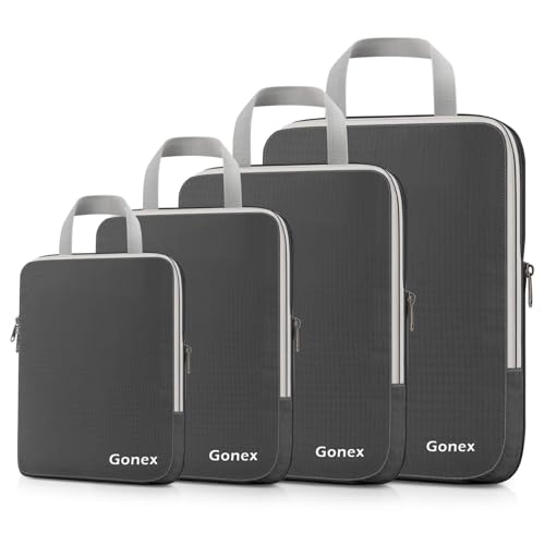 Gonex Compression Packing Cubes, 4-Piece Expandable Travel Organizers - color: 4-Deep Gray, size: 4 Set
