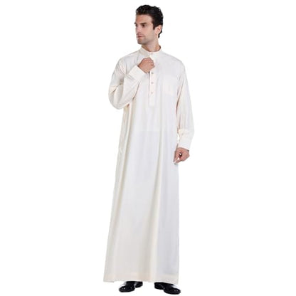 Islamic Mens Clothing Kaftan Maxi-Muslim Male Shirt Long Sleeve Abaya Dubai Cotton… - color: Beige-a, size: X-Large