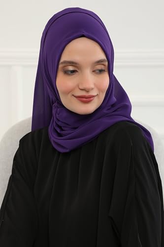 Aisha's Design Instant Chiffon Shawl for Women Modesty Turban Hijab Head Wrap Ready to Wear Women Headscarf - color: Purple