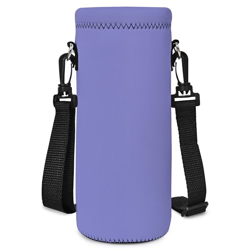 Neoprene Water Bottle Carrier Bag with Adjustable Shoulder Strap,Insulated Water Bottle Cover for Stainless Steel/Glass/Plastic Bottles - color: Lavender, size: 500ml