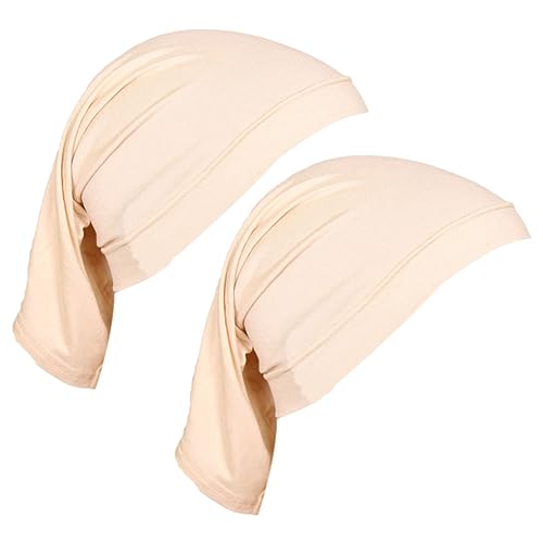 2 Pcs Women Hijab Undercaps Under Scarf Hijab Cap Solid Color Stretch Under Caps Inner Under Scarf Hat Beige - color: Beige
