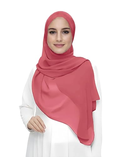 Premium Chiffon Hijab Head Scarf Shawl Wrap for Muslim Women Lightweight - color: Coral