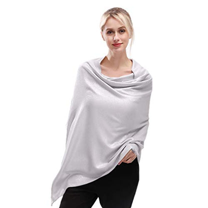 LMVERNA Women's Sparkling Metallic Soft Pashmina Shawls and Wraps Scarf in Solid Colors - color: Silver