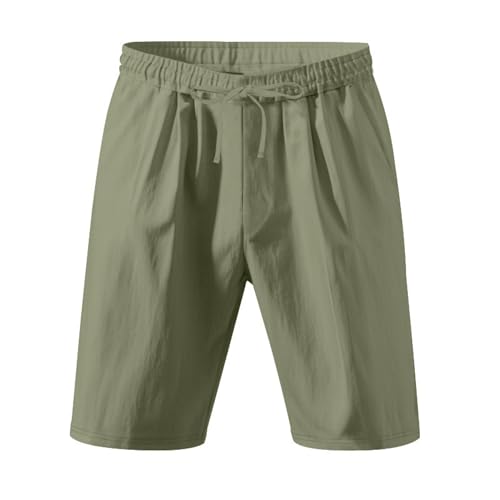 Linen Cargo Shorts for Men 2025 Summer Casual Elastic Waist Drawstring Lightweight Workout Beach Shorts with Pockets Light Green S