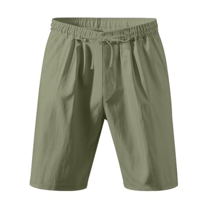 Linen Cargo Shorts for Men 2025 Summer Casual Elastic Waist Drawstring Lightweight Workout Beach Shorts with Pockets Light Green S