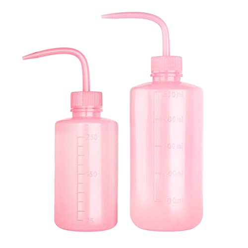 SKYPRO 250ml+500ml Plastic Safety Wash Bottle, Pink, Narrow Mouth, Lightweight, Reusable, 2 Packs - color: pink 250ml 1pc + 500ml 1pc