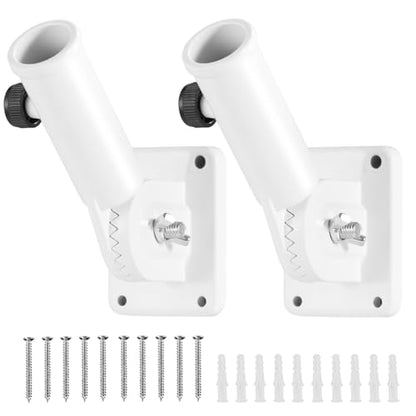 Flag Pole Holder Brackets, BONWIN 1" Flag Pole Mounting Bracket with Hardwares for House Wall Porch, 1" Inner Diameter, 180° Adjustable Multi Positions, Aluminium Alloy(2 Pack White, Multi-Positions) - color: White - 2 Pack