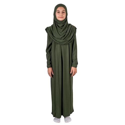 ihvan online Muslim Dress for Girls, Long Sleeve One-Piece Islamic Prayer Dress, Hijab for Kids, Girls Abaya, Islamic Gifts - color: Green