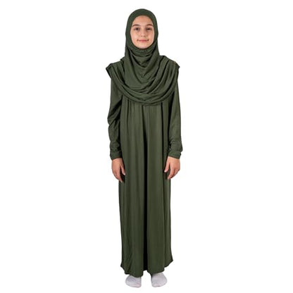 ihvan online Muslim Dress for Girls, Long Sleeve One-Piece Islamic Prayer Dress, Hijab for Kids, Girls Abaya, Islamic Gifts - color: Green