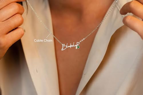 DayOfShe Name Necklace Personalized for Women, 18K Gold Plated Cuban Chain Necklaces Customized with Name as Christmas Girlfriend Gift - color: Name+Birthstone
