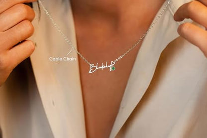 DayOfShe Name Necklace Personalized for Women, 18K Gold Plated Cuban Chain Necklaces Customized with Name as Christmas Girlfriend Gift - color: Name+Birthstone
