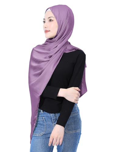 Luxury Silky Satin Hijab for Women, Shimmer Crinkle Muslim Head Scarf, Graceful Feminine Charm - color: Elegant Purple
