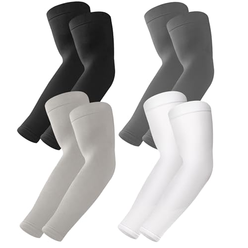 BHYTAKI UV Sun Protection Arm Sleeves, UPF 50 Sports Cooling Arm Compression Sleeves for Men Women Teenager - color: 1 Black+1 Dark Gray+1 Light Gray+1 White