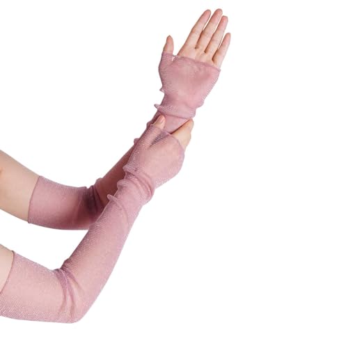 Jmkcoz 3 Pairs Women's Long Ultra-thin Lace Gloves UV Protection Cooling Arms Sleeves Fingerless Mesh Gloves for Sport Party