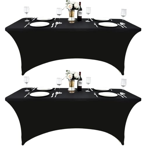 2-Pack 4ft Black Spandex Table Covers for Rectangular Folding Tables - Wrinkle Resistant Stretch Tight Table Cloths - Ultimate Fitted Table Protector for Parties, Banquet, and Wedding - color: Black, size: 4-foot | 2-pack