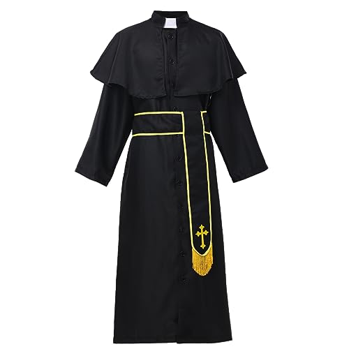 COSDREAMER Mens Clergy Robe Preacher Cassocks Mens Praise Worship Robes - color: Gold Black, size: Medium