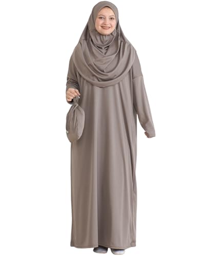 Prien Muslim Dress For Women With Hijab, Abaya, Instant Prayer Clothes Set, Islamic Wear, Dubai Kaftan Jilbab Burqa - color: Light Mink, size: 3X-Large-6X-Large