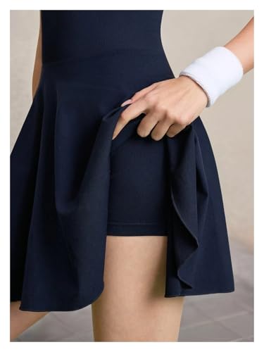 Tennis Dress Hanging Neck Contrast Lapel Sports One Piece Dress Yoga Tank Top Pad Polo Collar Tennis Skirts Gym Suit - size: Medium