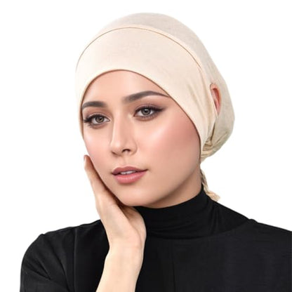 Hijab Undercaps Slouchy Beanies Cap Soft Hijab Caps Under Scarf for Women Muslim Jersey Inner Beain-Cap - color: Black+beige