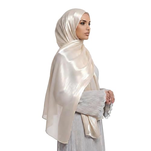 Organza Sheen Shimmer Crepe Hijab Scarf for Women Lightweight Sheer Shawl Wrap for Wedding and Evening Dresses - color: Light Champagne
