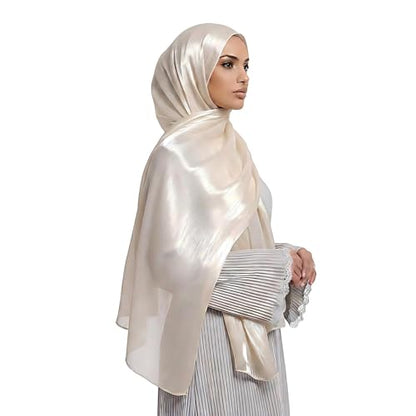 Organza Sheen Shimmer Crepe Hijab Scarf for Women Lightweight Sheer Shawl Wrap for Wedding and Evening Dresses - color: Light Champagne