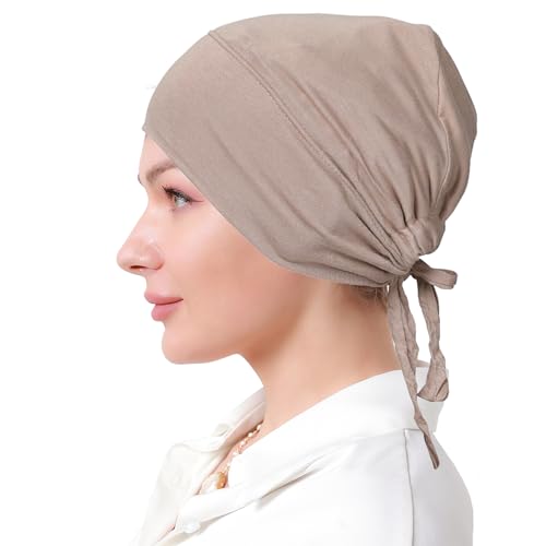 Women Under Hijab Cap Islamic Underscarf Turbans for Women Solid Color Hijab Bonnet Caps Muslim Scarf Inner Cap - color: Light Khaki