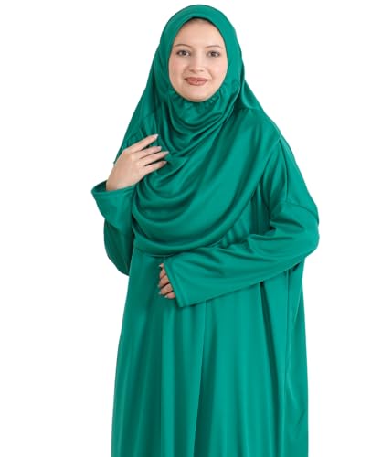 Prien Muslim Dress For Women With Hijab, Abaya, Instant Prayer Clothes Set, Islamic Wear, Dubai Kaftan Jilbab Burqa - color: Green, size: 3X-Large-6X-Large