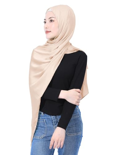Luxury Silky Satin Hijab for Women, Shimmer Crinkle Muslim Head Scarf, Graceful Feminine Charm - color: Beige